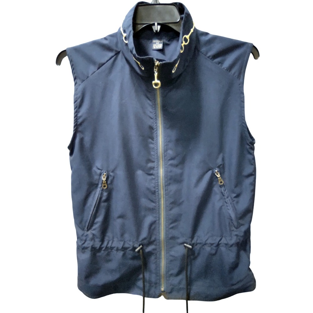 Equestrian Style‎ Vest Womens Small Navy Blue Gold Accents Horse Bit Detail